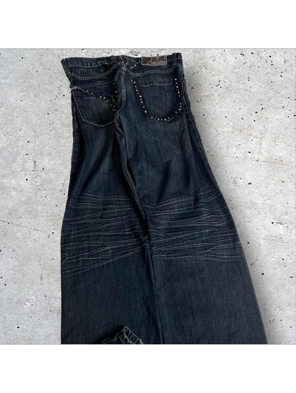P.J. MARK Baggy Affliction Style Denim Jeans Studded Back Pockets Size 34x34
